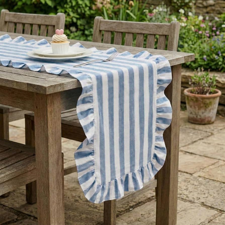Tegeme Blue and White Ruffle Table Runner 100% Cotton Table Runner for Home Dinner Birthday Party... | Amazon (US)