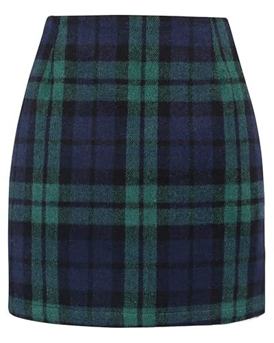 AULKEEP Mini Plaid Skirts for Women Cute High Waist A Line Skirts Pencil Shorts Skirt for Christmas Navy | Amazon (US)