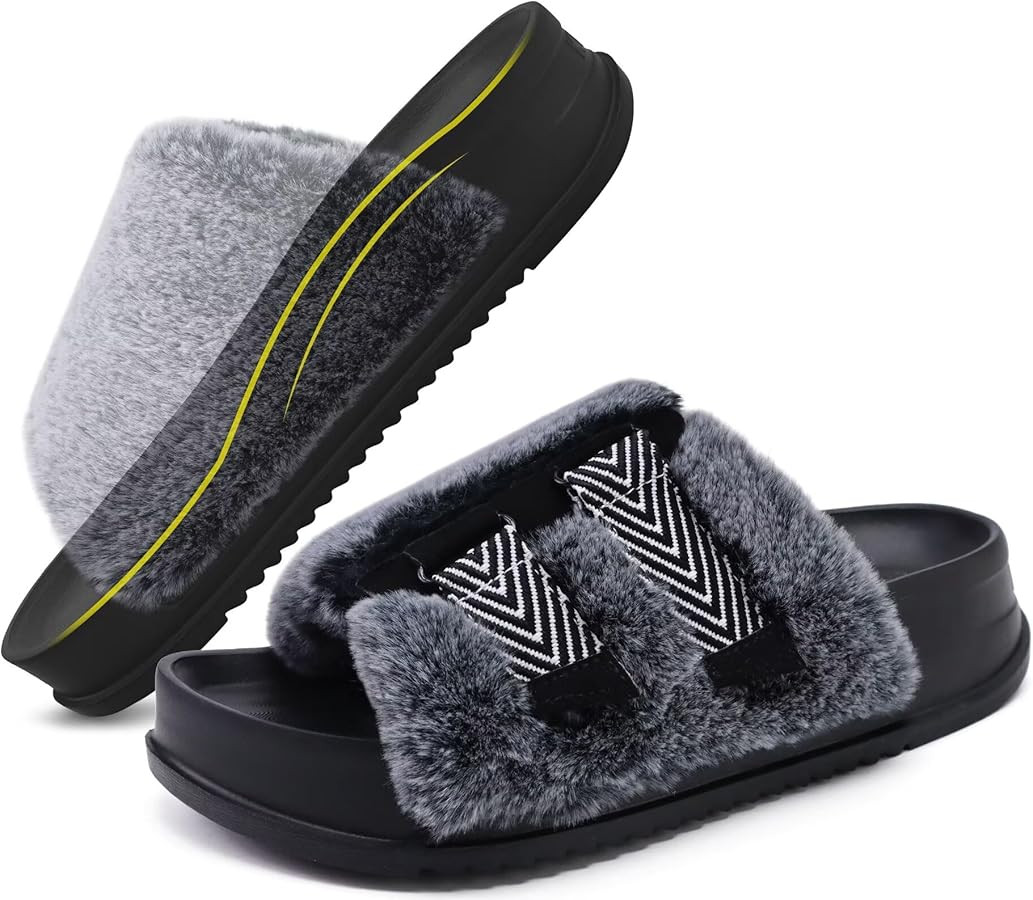 KuaiLu Womens Orthotic Slippers Comfortable Arch Support Faux Fur Sandal Slippers Casual Adjustab... | Amazon (US)