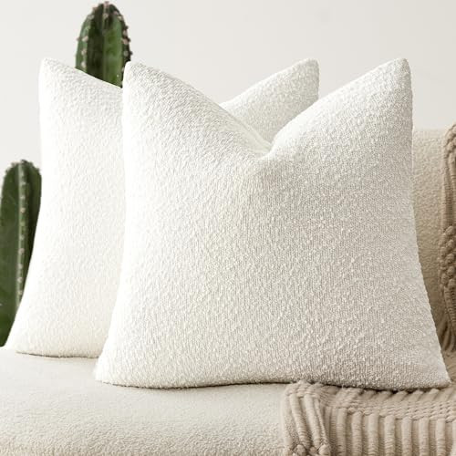 Foindtower Pack of 2, Decorative Textured Boucle Throw Pillow Covers Accent Solid Pillow Cases Cozy Soft Couch Cushion Case for Chair Sofa Bedroom Living Room Home Decor 22 x 22 Inch White | Amazon (US)