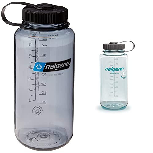 Nalgene Sustain Tritan BPA-Free Water Bottle Made, 32 OZ, Wide Mouth, Gray w/Black Lid & Sustain Tritan BPA-Free Water Bottle Made with Material Derived from 50% Plastic Waste, 32 OZ, Seafoam | Amazon (US)