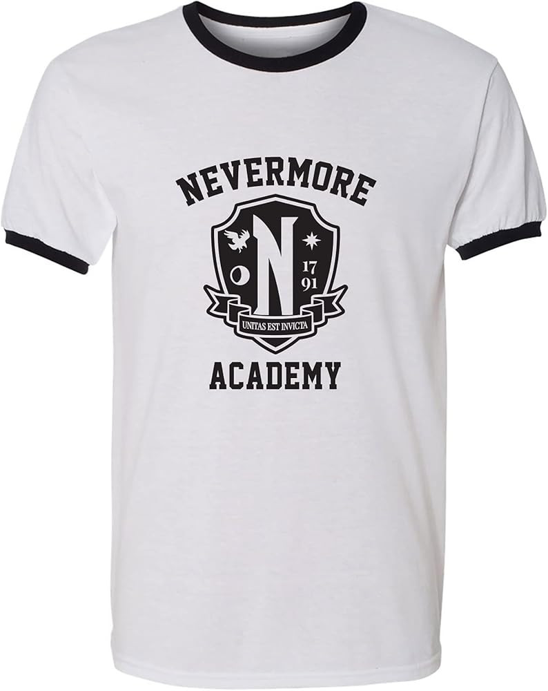 zerogravitee Nevermore Academy Adult Short Sleeve Ringer T-Shirt | Amazon (US)