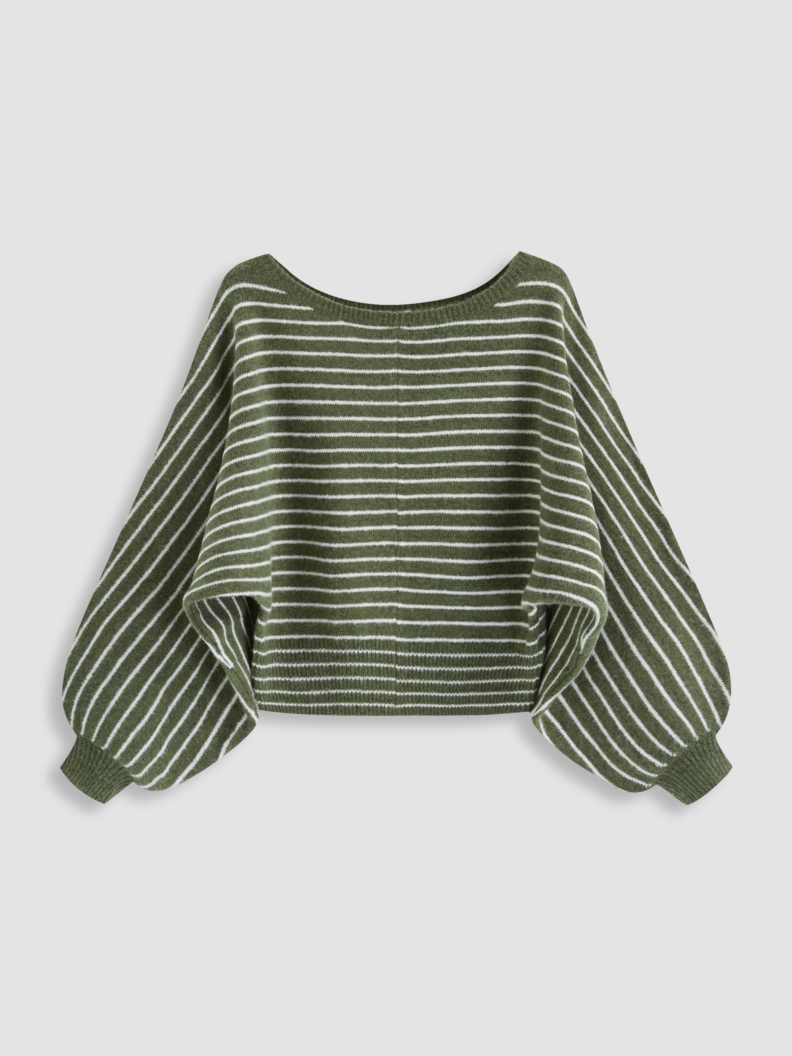 Knit Fabric Knit Wool-blend Boat Neck Striped Oversized Sweater  For Daily Casual | Cider