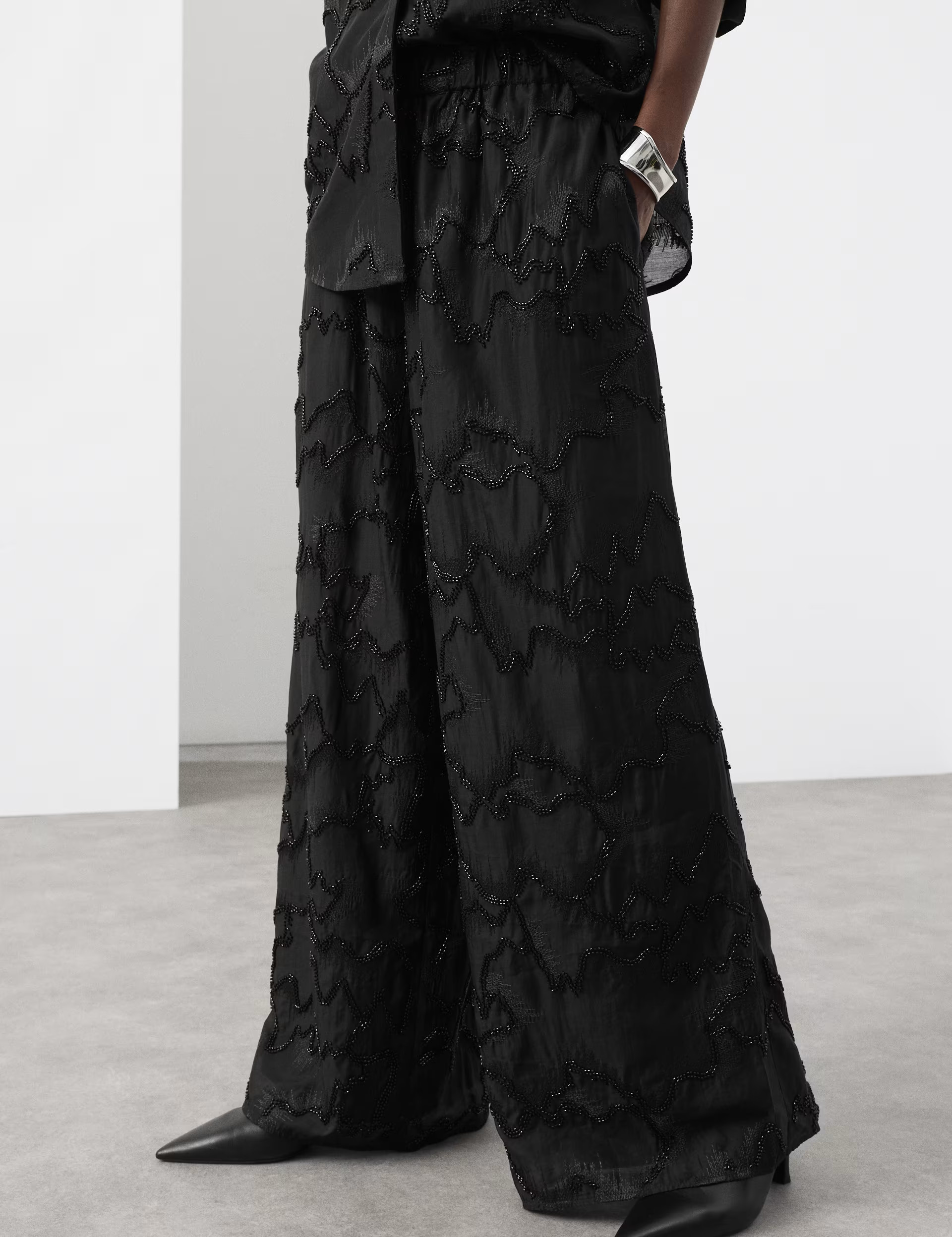 Lyocell Rich Beaded Wide Leg Trousers | Marks & Spencer (UK)