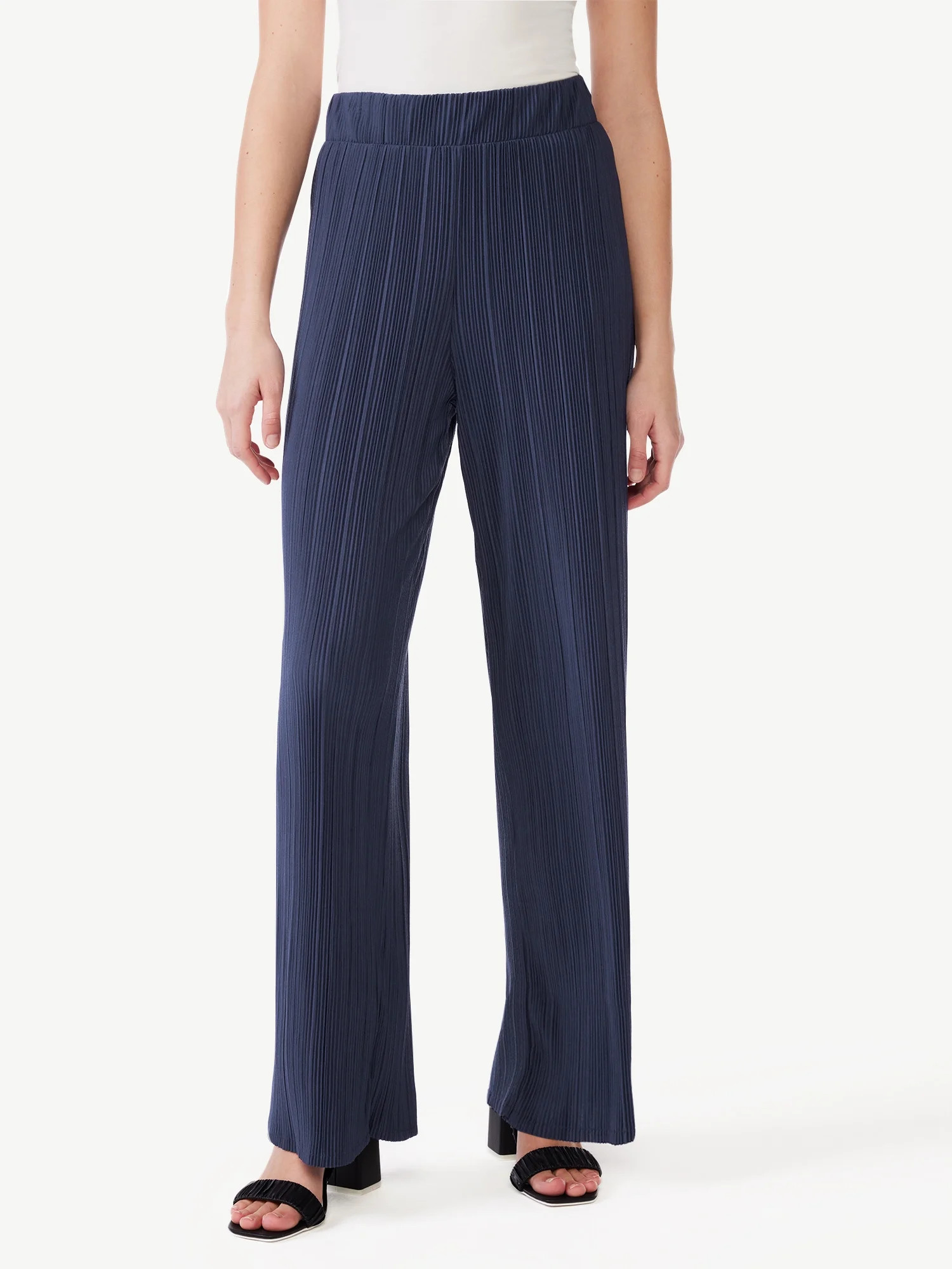 Scoop Women's Crinkle Knit Wide Leg Pants, Sizes XS-XXL | Walmart (US)