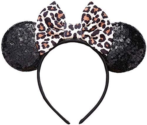 JIAHANG Cheetah Bow Mouse Ears Headband, Leopard Print Sequins Hair Band，Party Decoration Headpiece  | Amazon (US)