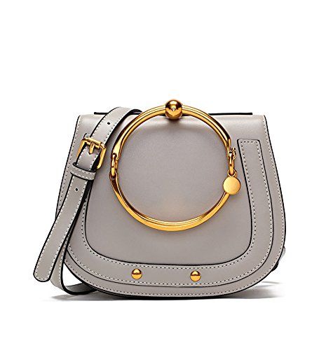 Ainifeel Women's Genuine Leather Fashion Small Top Handle Handbags And Purses With Metal Ring Handle | Amazon (US)