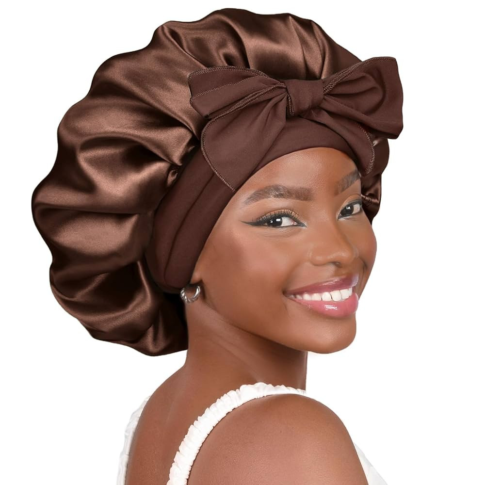 YANIBEST Silk Bonnet for Sleeping Women Satin Bonnet Double Layer Satin Lined Hair Bonnet with Ti... | Amazon (US)