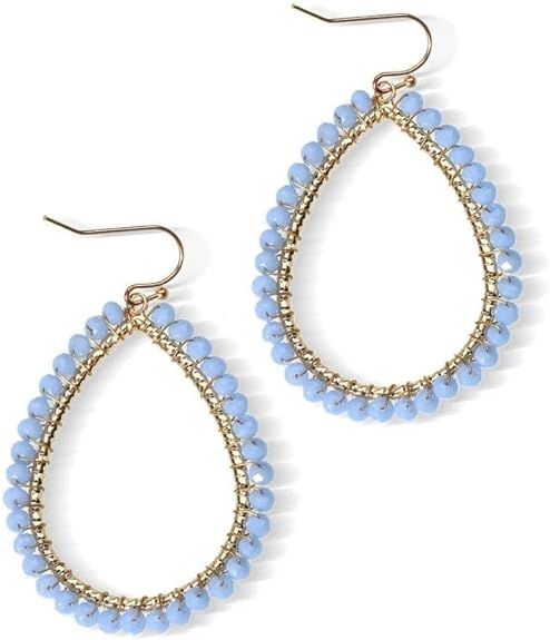 Bohemian Beaded Statement Earrings Lightweight Sparkly Crystal Colorful Teardrop Dangle Earrings ... | Amazon (US)