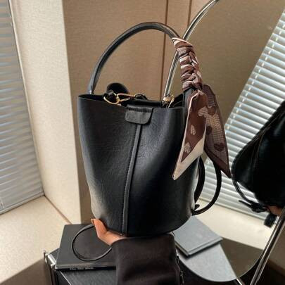 Minimalist Bucket Bag, Fall & Winter New Style Simple Scarf Pu Bucket Bag, Single Shoulder Diagonal Bag With Inner Compartment And Small Purse, For Bu | SHEIN