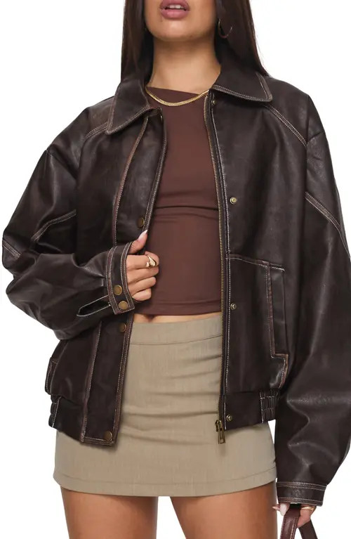 Princess Polly Jaxton Faux Leather Jacket in Brown at Nordstrom, Size Small | Nordstrom