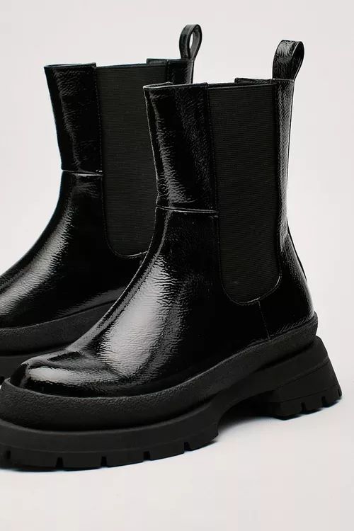 Patent Faux Leather High Ankle Boots | Nasty Gal (US)