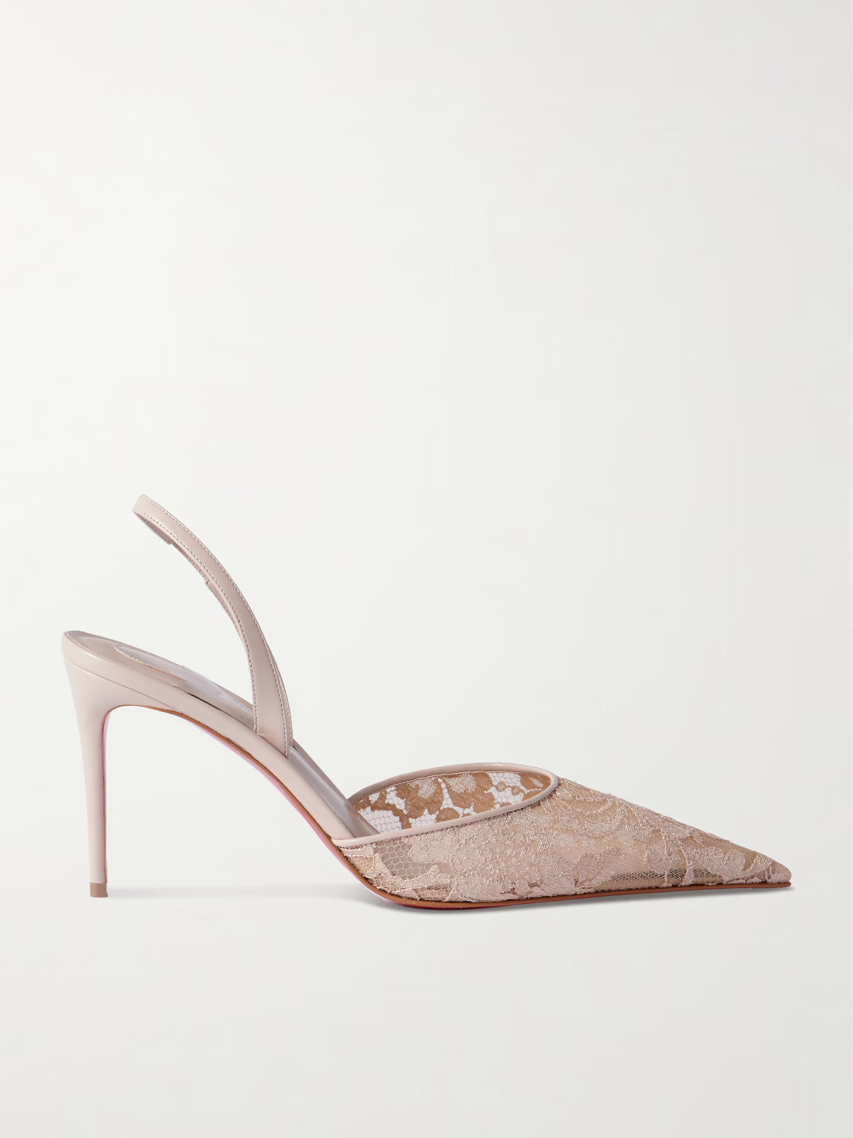 Christian Louboutin - Kate Max 85 Leather-trimmed Lace Slingback Pumps - Neutrals | NET-A-PORTER (US)