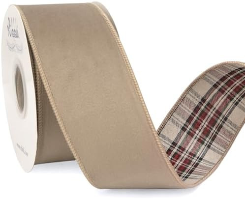 Ribbli Camel Velvet Wired Ribbon with Plaid 2.5 Inch Reversible Christmas Ribbon for Gift Wrappin... | Amazon (US)