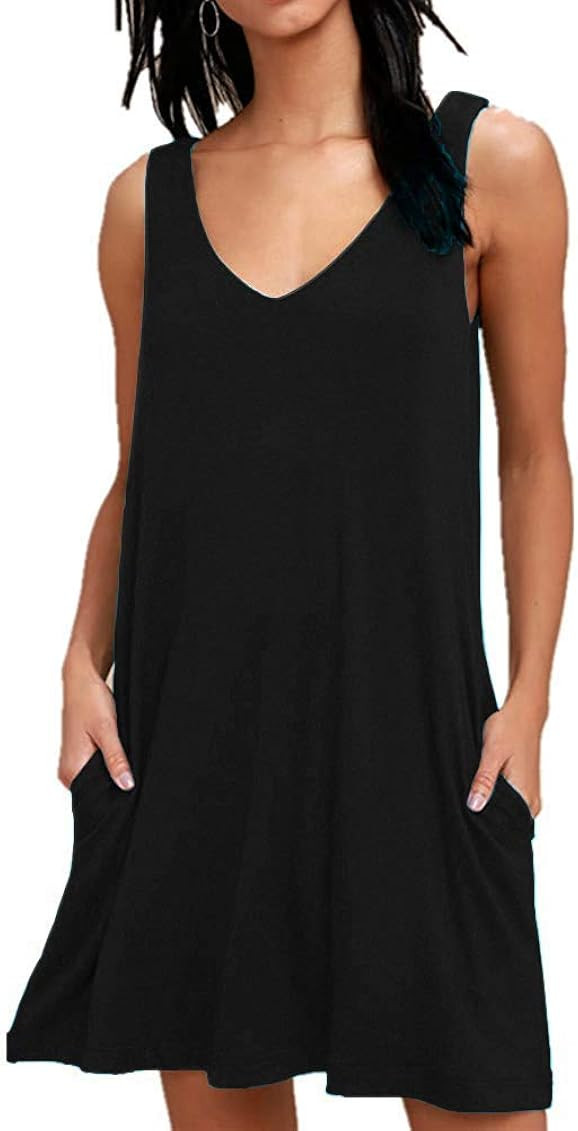 AUSELILY Women Summer Casual T Shirt Dresses Beach Cover up Plain Pleated Tank Dress | Amazon (US)