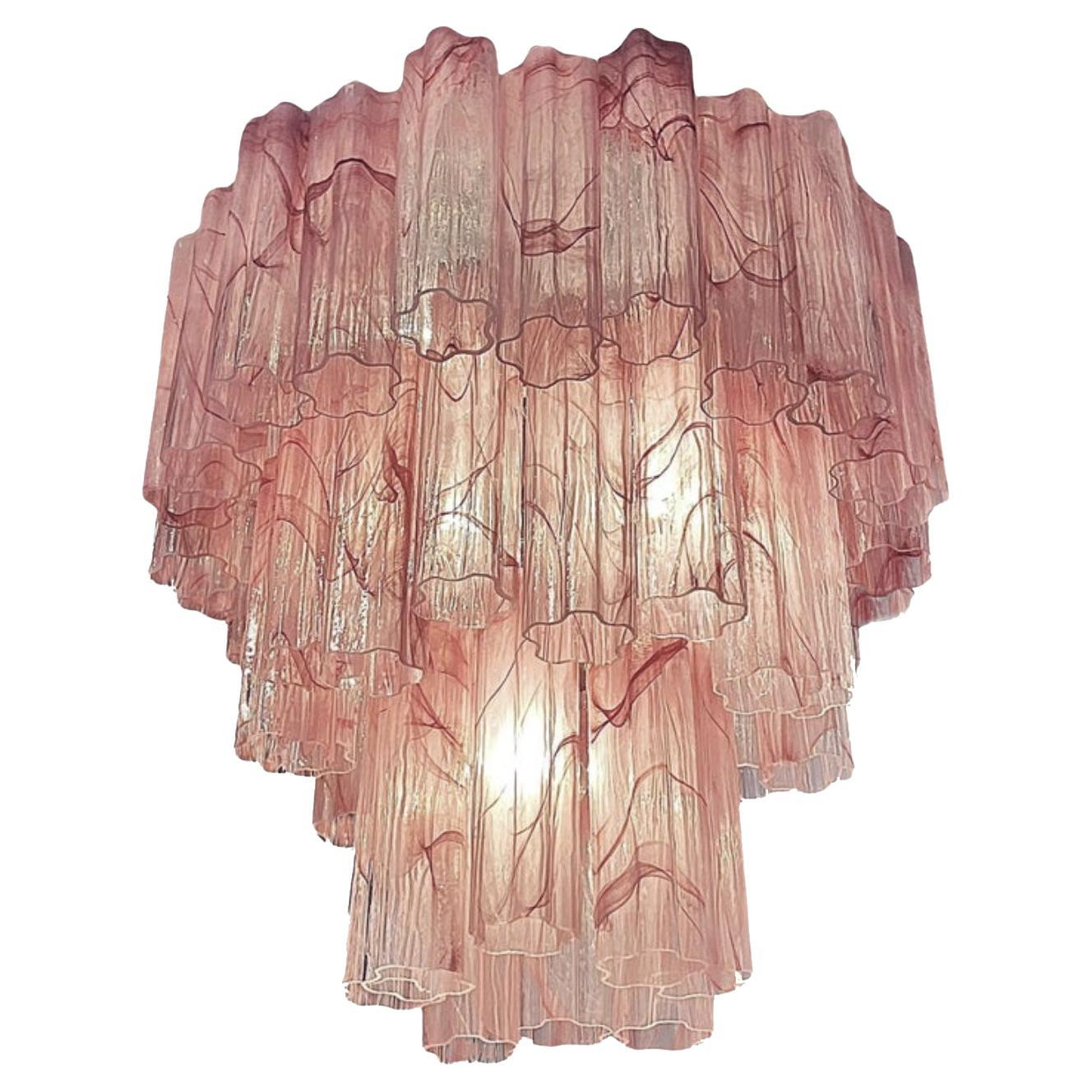 Elegant Large Three-Tier Murano Glass Tube Chandelier, Pink Alabaster | 1stDibs