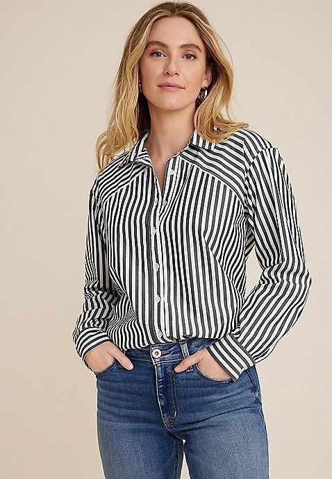 90s Prep Stripe Button Up Shirt | Maurices