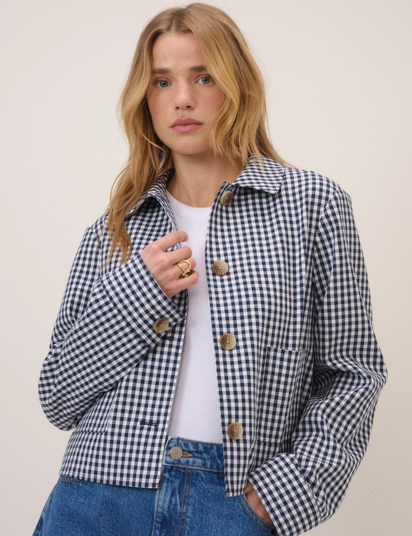 Navy Gingham Front Pocket Jacket | Nobody's Child