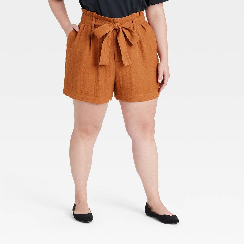 Women's Plus Size High-Rise Paperbag Shorts - A New Day Brown 2X | Target