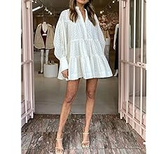 Roiii Women A-Line Lace Loose Baroque Button Down Long Sleeve Casual Dresses V Neck Embroidery Pa... | Amazon (US)