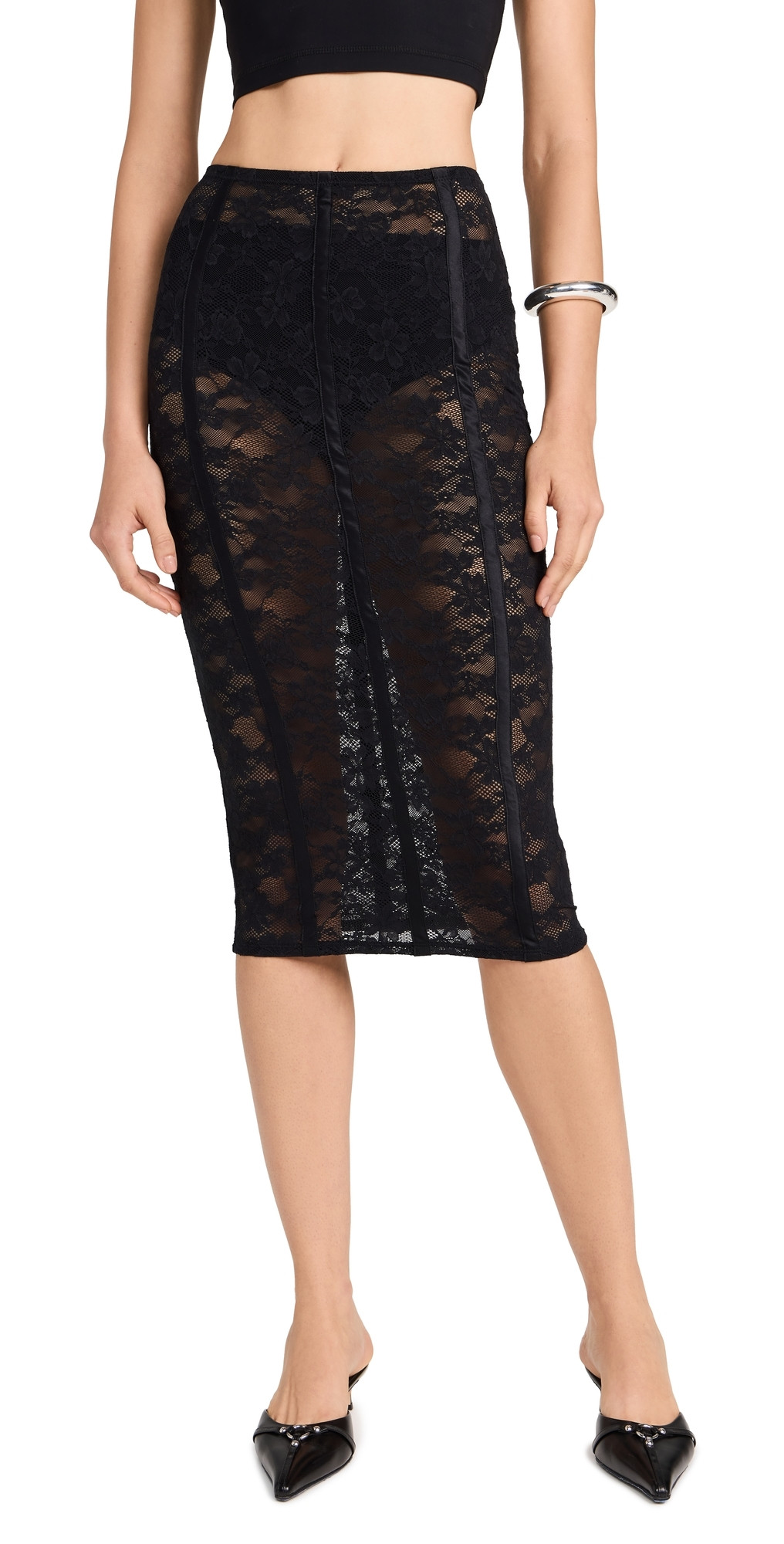Fleur du Mal Le Stretch Lace Pencil Skirt Black M | Shopbop