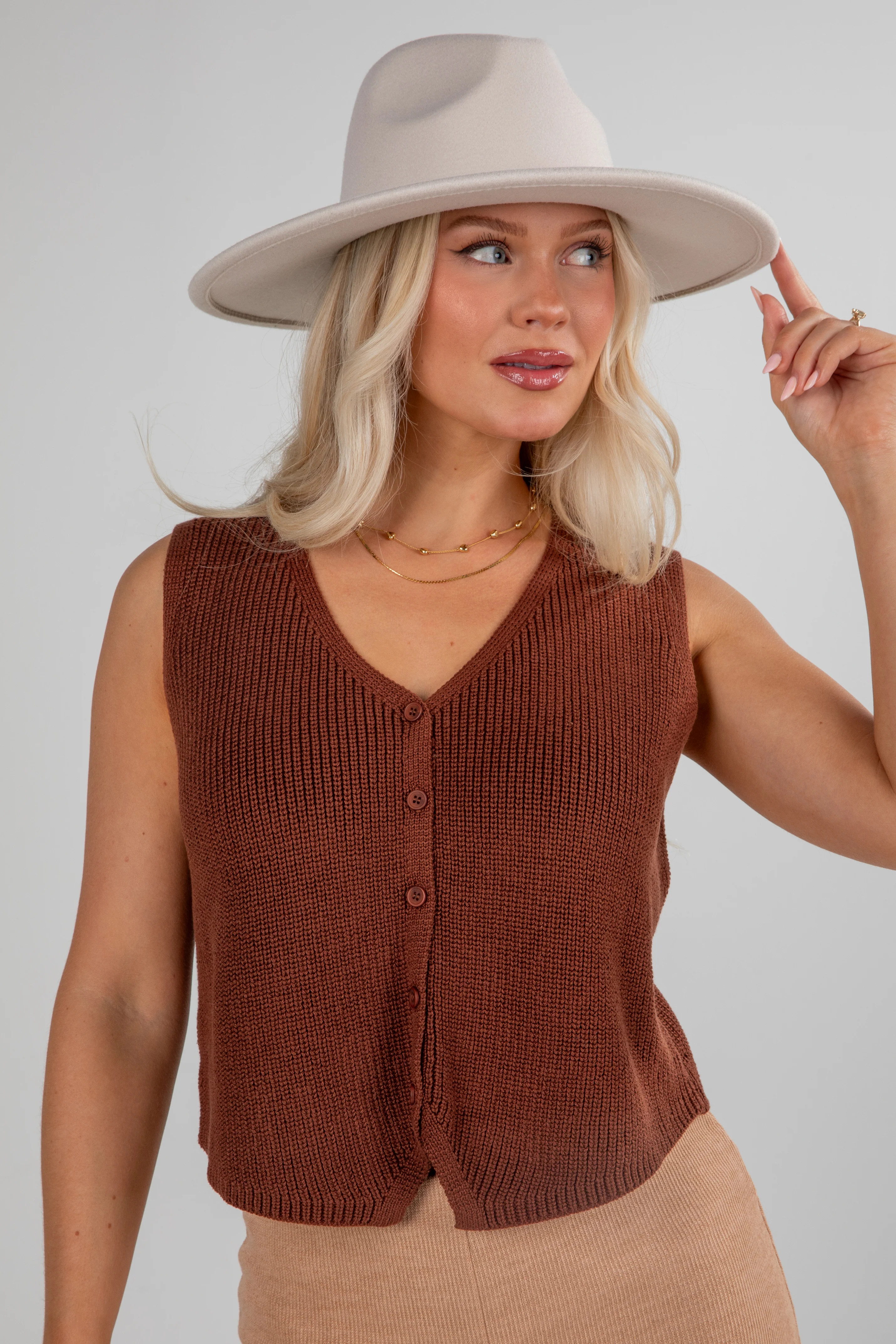 Cute Chestnut Knit Vest | Trendy Tops For Women | ShopDressUp | Dress Up