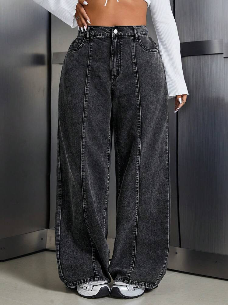 SHEIN Tall CURVE Plus Size Casual Washed High Waist Straight Leg Jeans | SHEIN