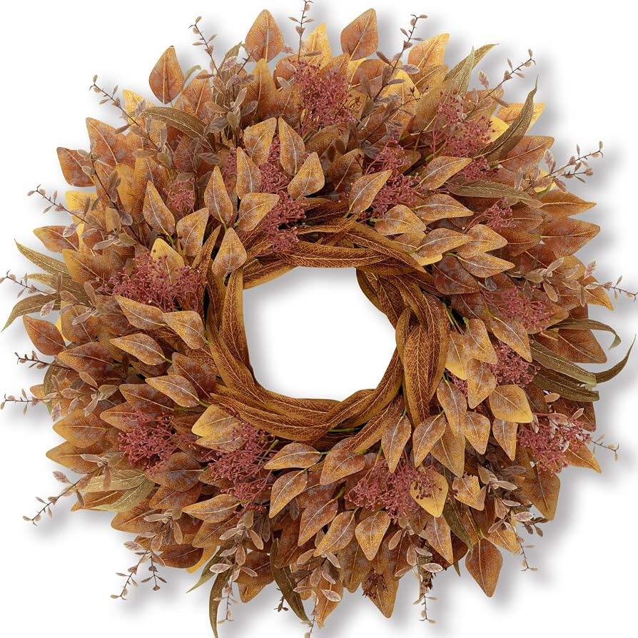26" Fall Wreaths for Front Door Full Large Eucalyptus Wreath\uff08Orange\uff09 | Amazon (US)