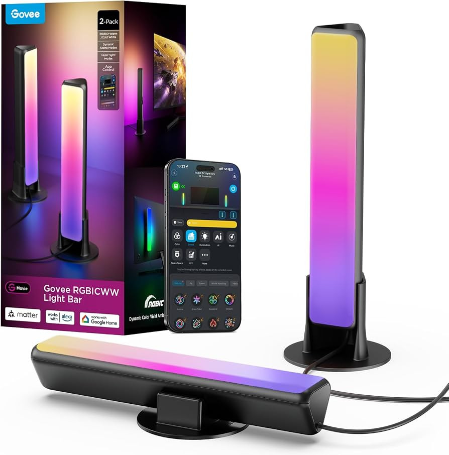 Govee Smart Light Bar, RGBICWW TV Lights for Living Room, Gaming, Black | Amazon (US)