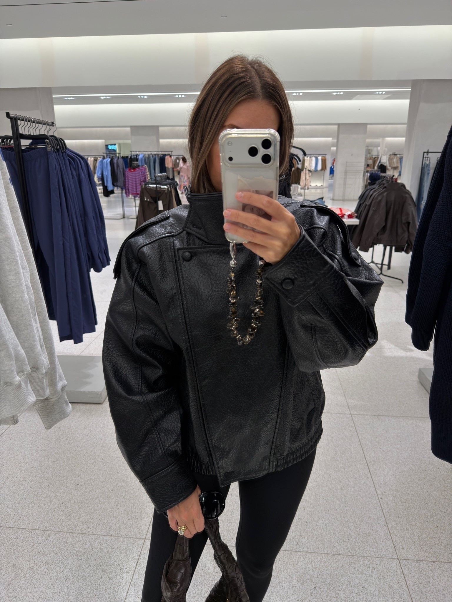 Wearing a size small in this faux leather jacket