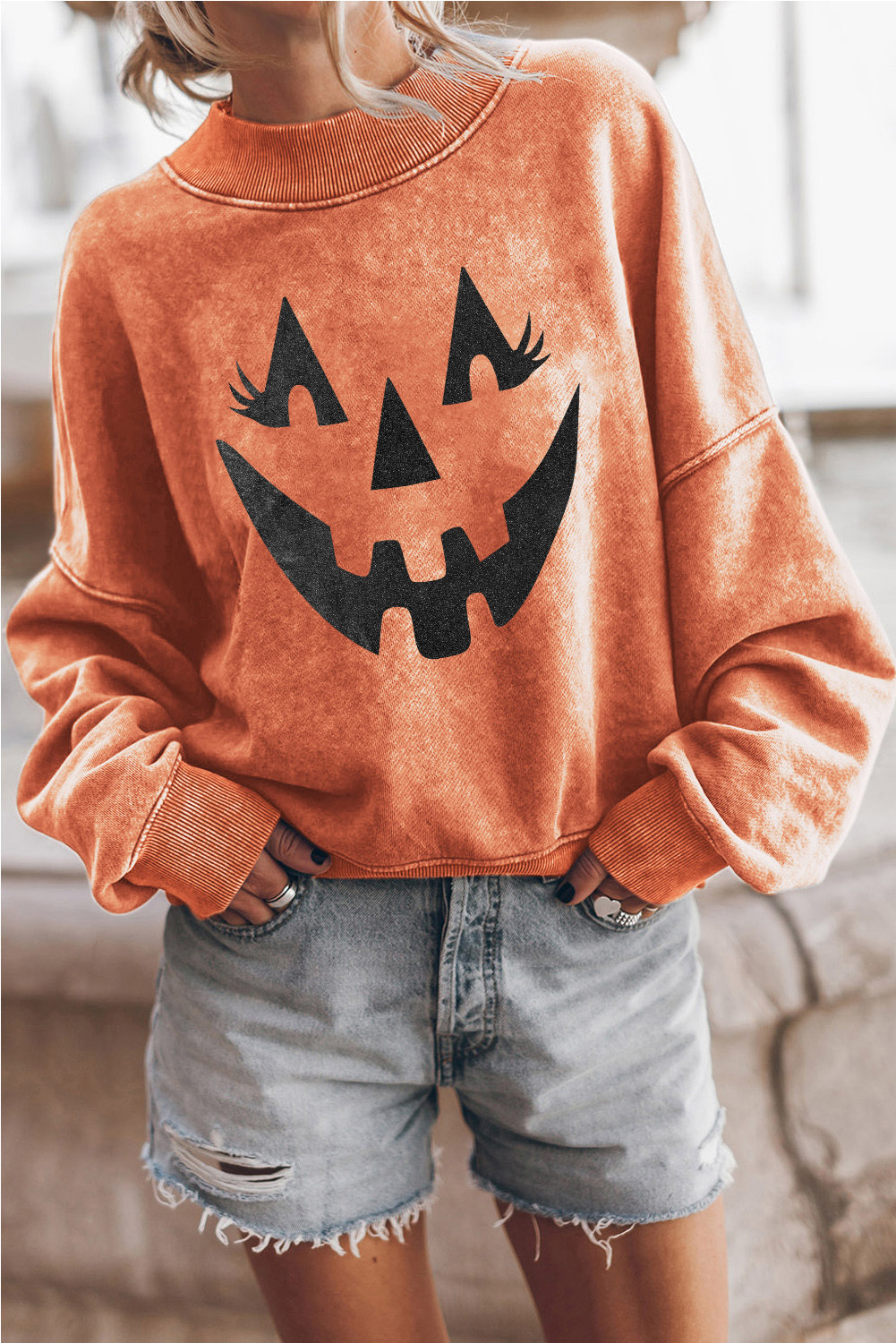 Halloween Grimace Pumpkin Round Neck Shift Casual sweatshirt | Evaless