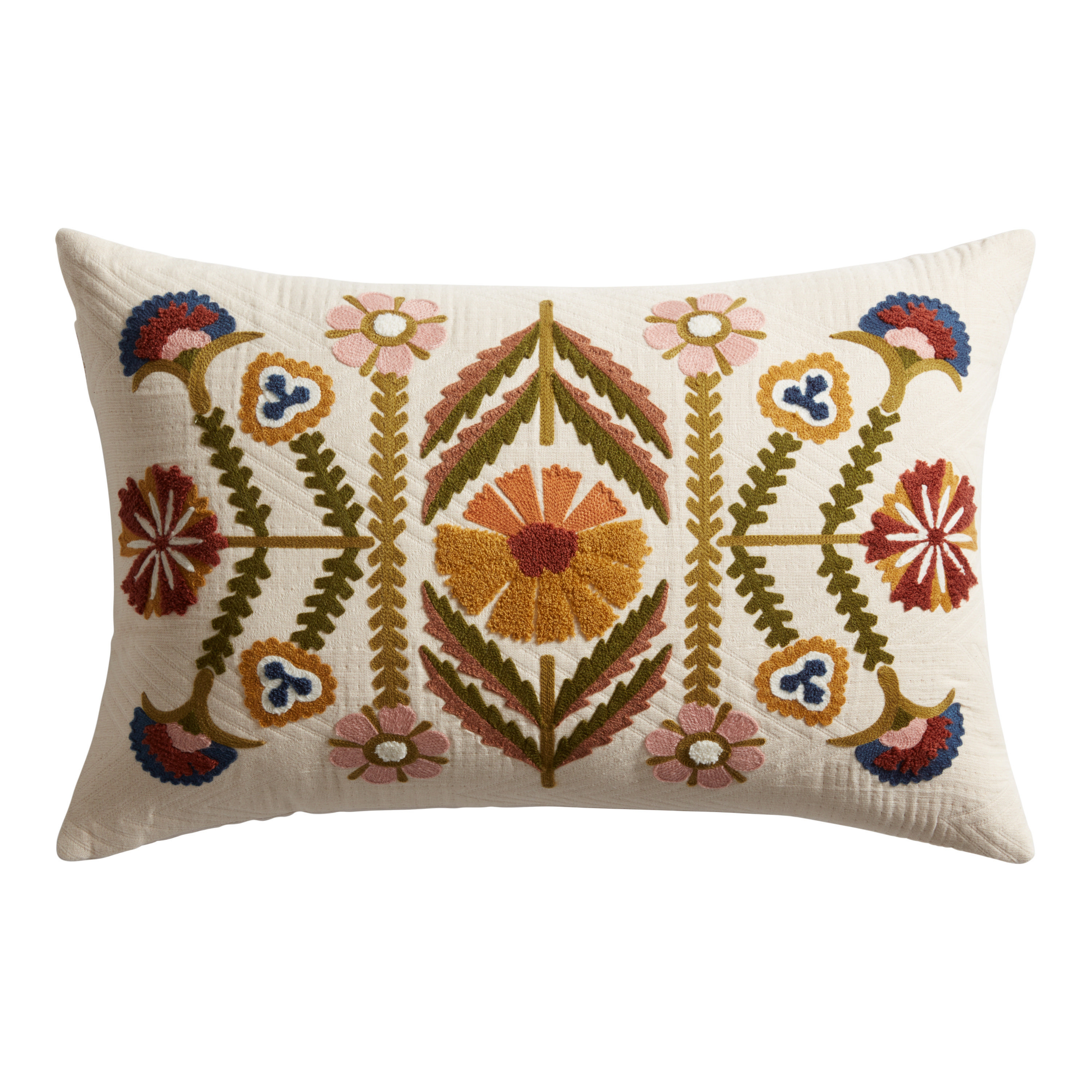 Embroidered Autumn Floral Lumbar Pillow | World Market