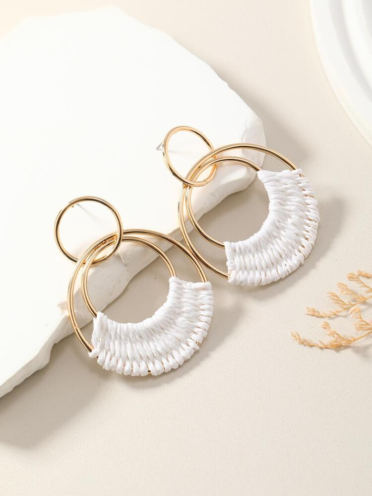 1pair Bead Decor Circle Drop Earrings | SHEIN