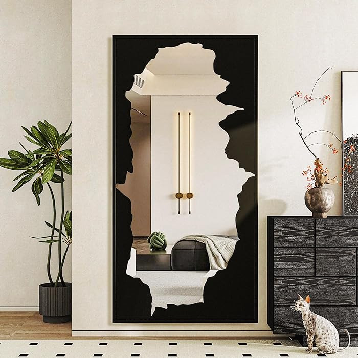 Full-Length Mirror Free Standing Leaning Mirror with Artistic Black Abstract Overlay Deco, 55"x28... | Amazon (US)