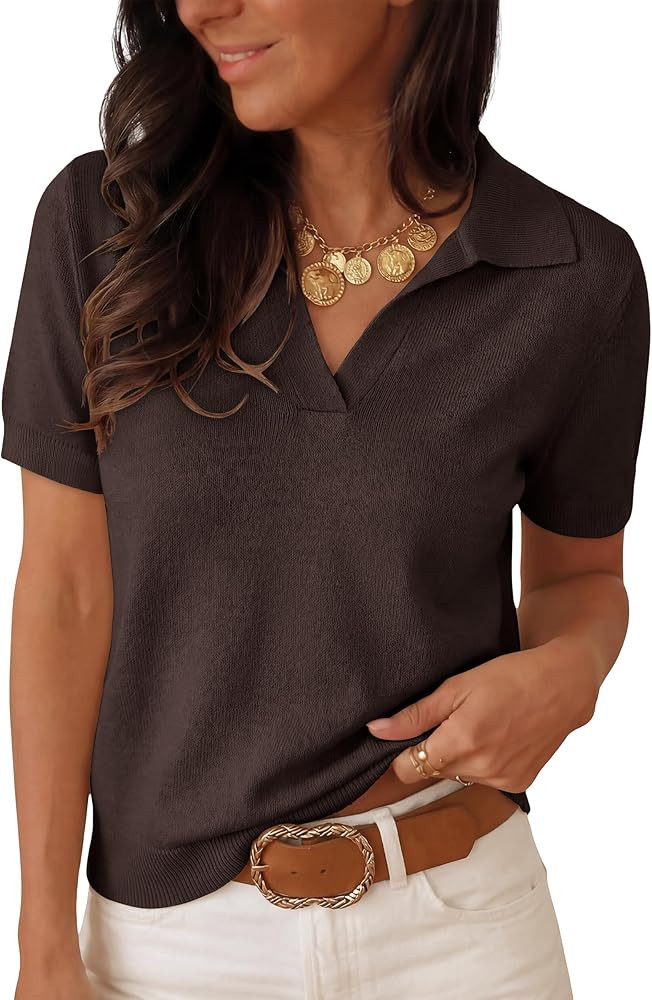 ANRABESS Women Short Sleeve Wool Blend Polo Sweater Business Casual Top | Amazon (US)