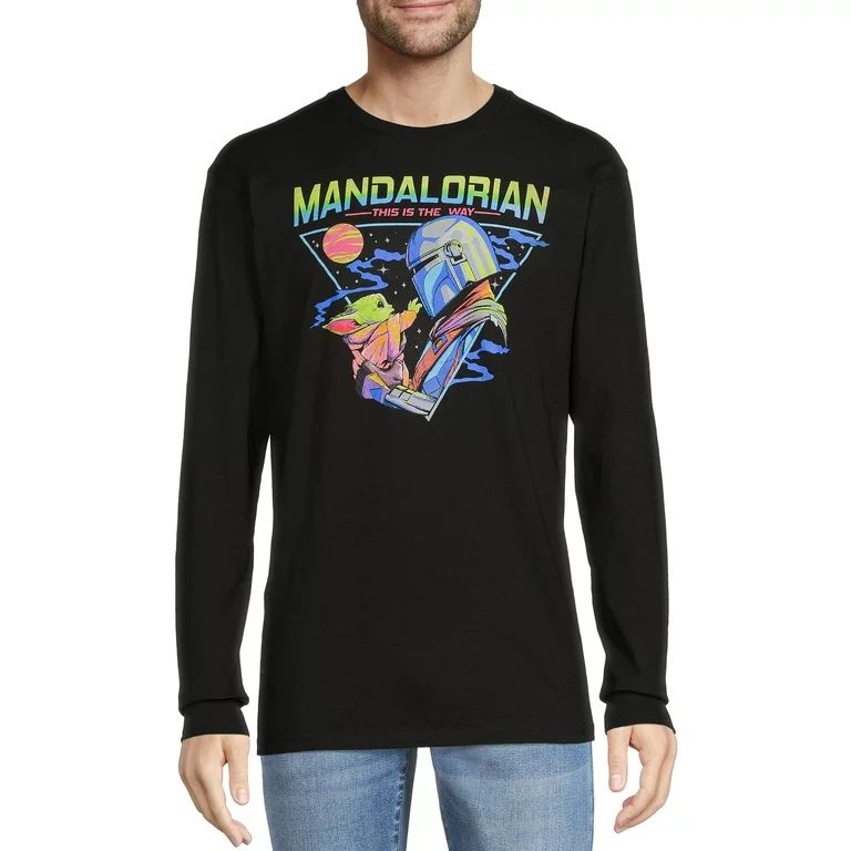 Star Wars The Mandalorian Men's & Big Men's Baby Yoda Long Sleeve Graphic Tee, Star Wars T-Shirts... | Walmart (US)