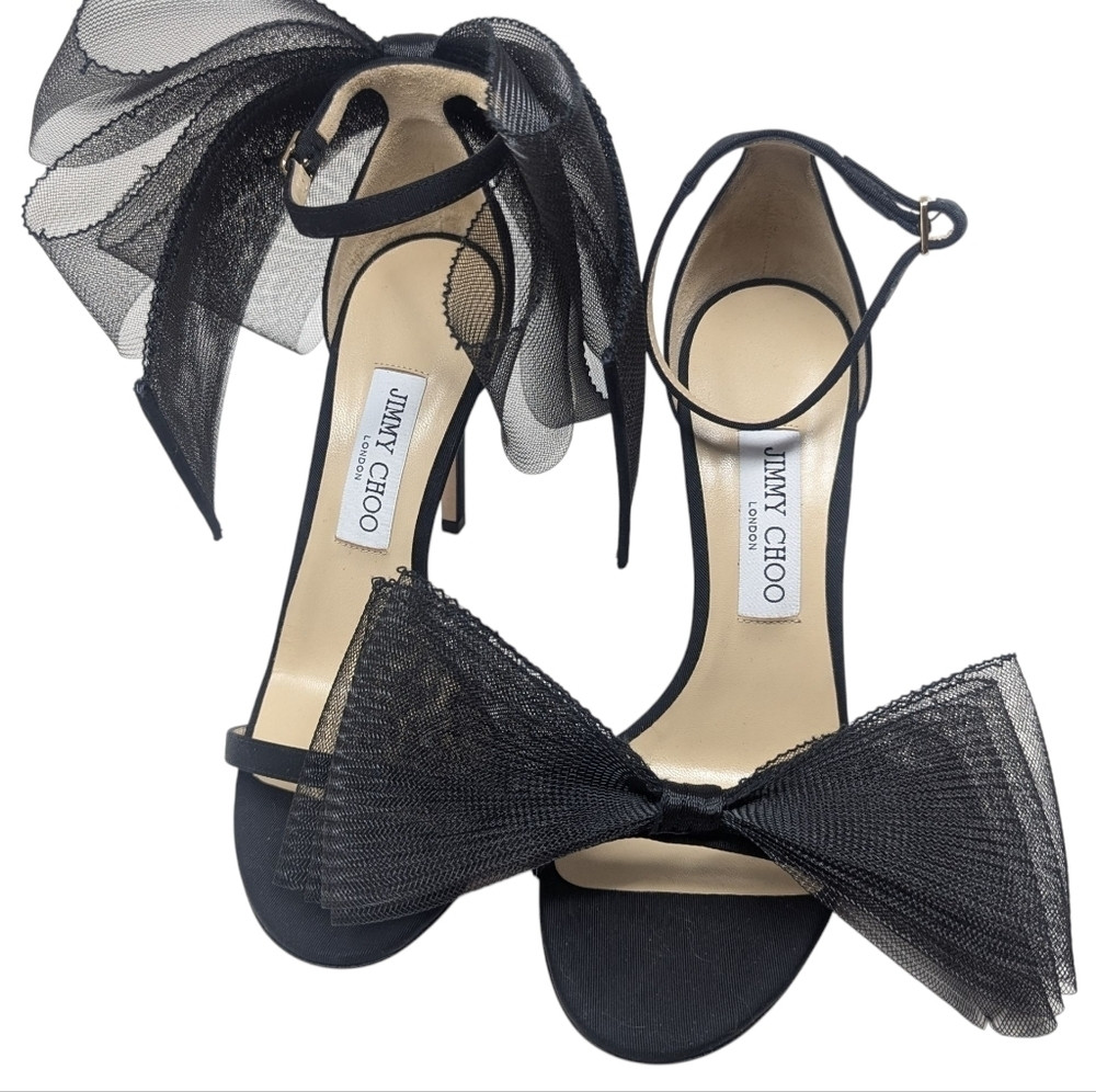NIB Jimmy Choo Black Aveline 100 Bow Stiletto Heel Sandal Size 39.5 | Poshmark