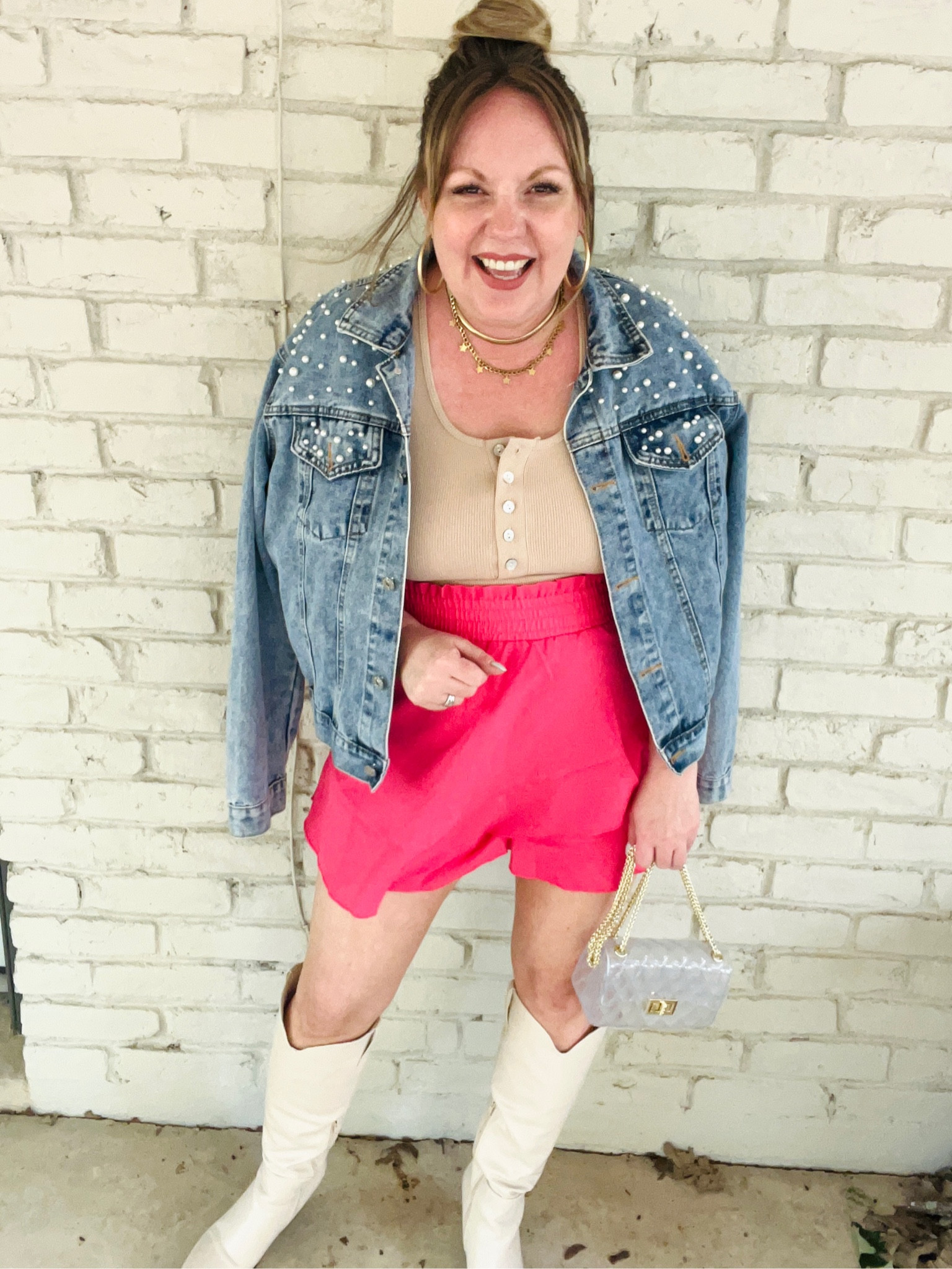 Large skort & jacket; medium bodysuit 

#LTKstyletip #LTKunder50 #LTKSeasonal