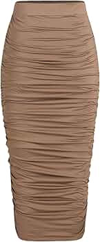 CIDER Midi Skirt Skirts for Women Stretch High Waist Ruched Midi Skirt | Amazon (US)