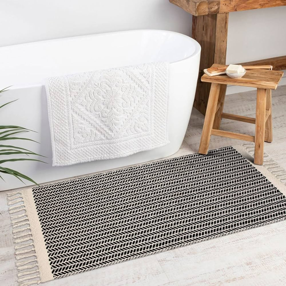 Lahome Boho Kitchen Runner, 2x4.3 Bathroom Runner Rug Lightweight Entryway Rug Woven Cotton Throw... | Amazon (US)