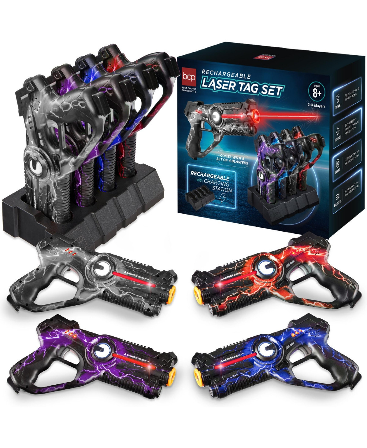 Best Choice Products Set of 4 Rechargeable Laser Tag Blasters, No Vests Needed w/ Docking Station, 4 Settings - Gray/ purple/ red/ blue | Macy's