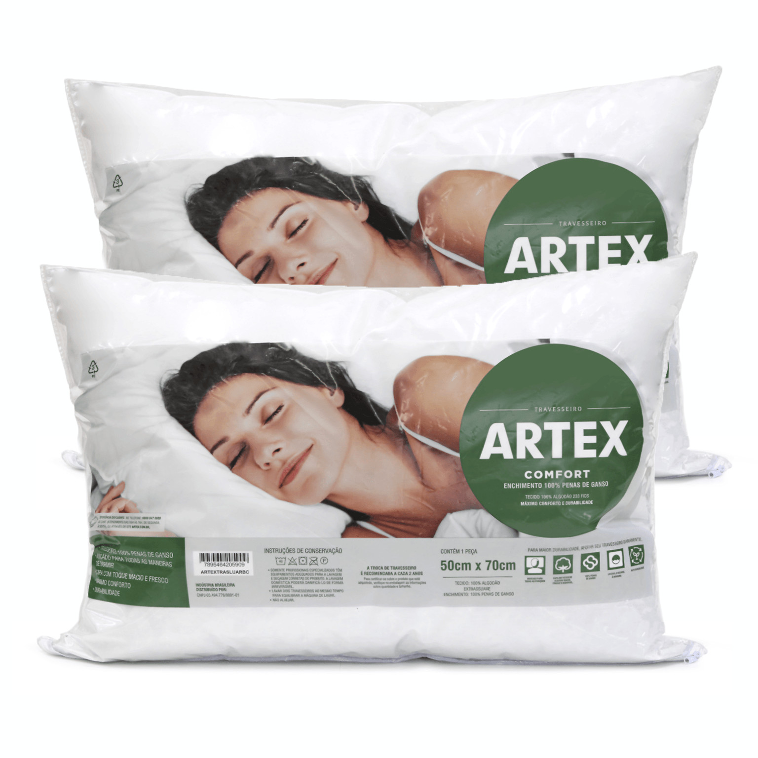 Kit Travesseiro Suporte Firme Penas de Ganso Comfort 2 Peças Standard Branco - ARTEX | Artex (BR)