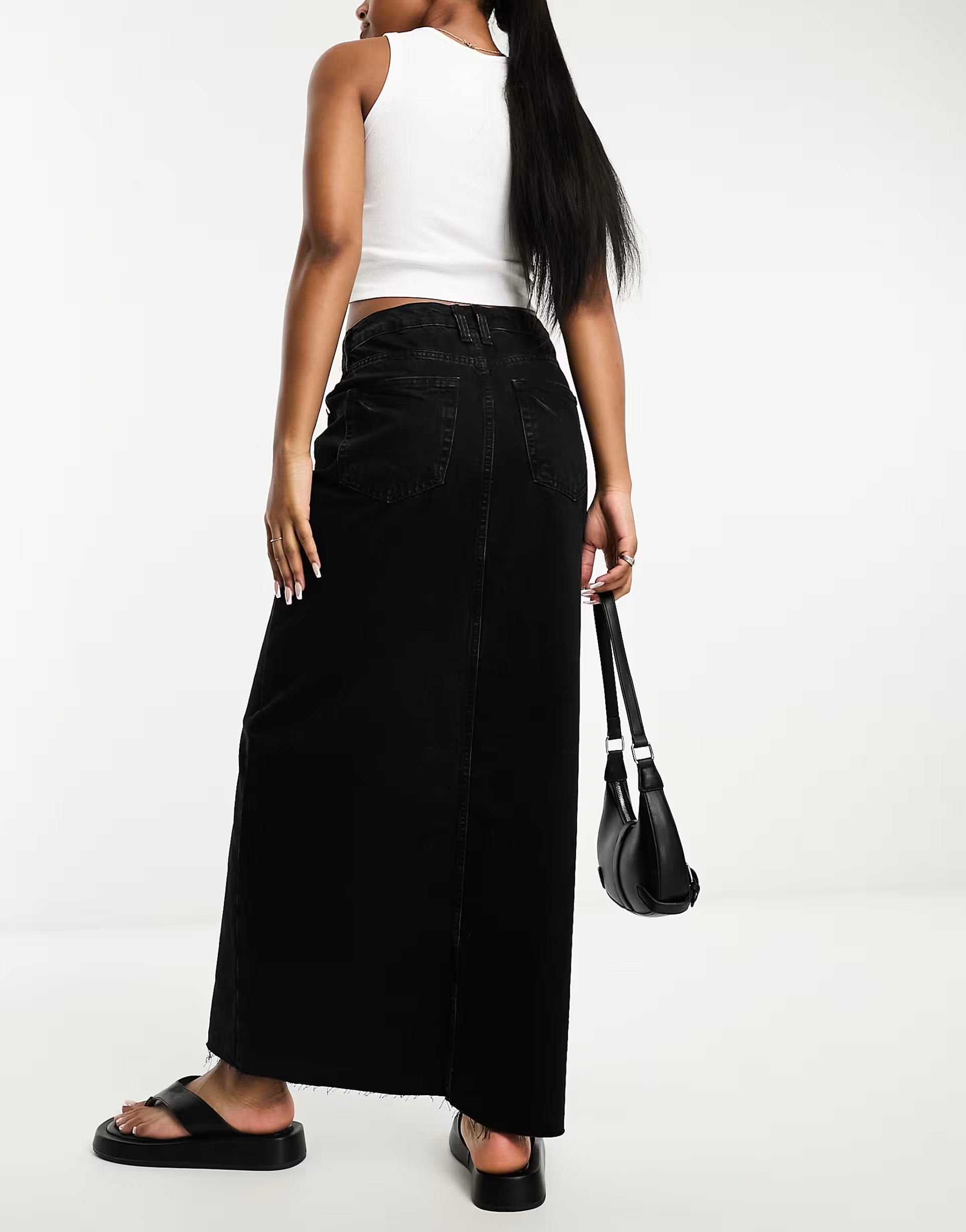 River Island split front denim maxi skirt in black | ASOS (Global)