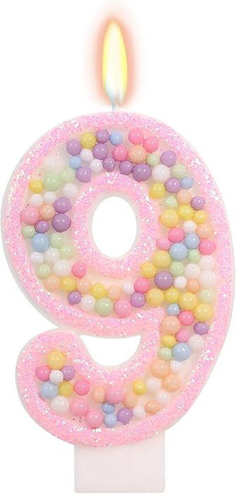 Pink Birthday Candles - Number 9 Candle, Colorful Macaron Candles, 9 Cake Topper, Pink Birthday D... | Amazon (US)