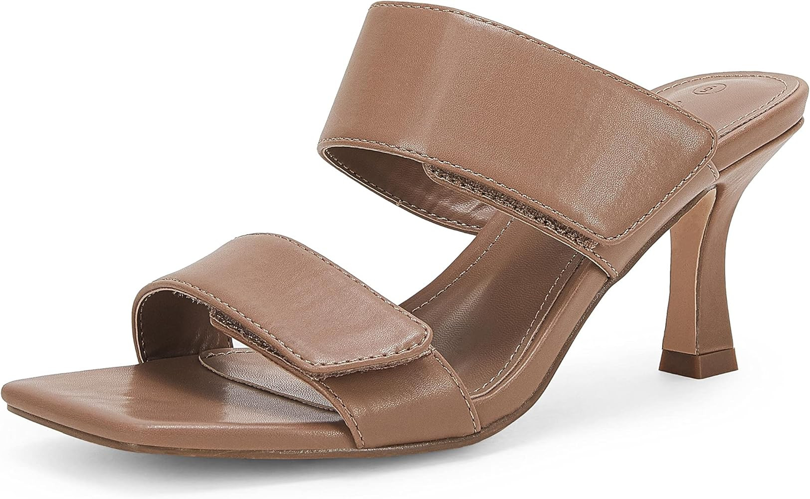 Ermonn Womens Two Strap Heeled Sandals Velcro Slip On Square Open Toe Stiletto Faux Leather Backless | Amazon (US)