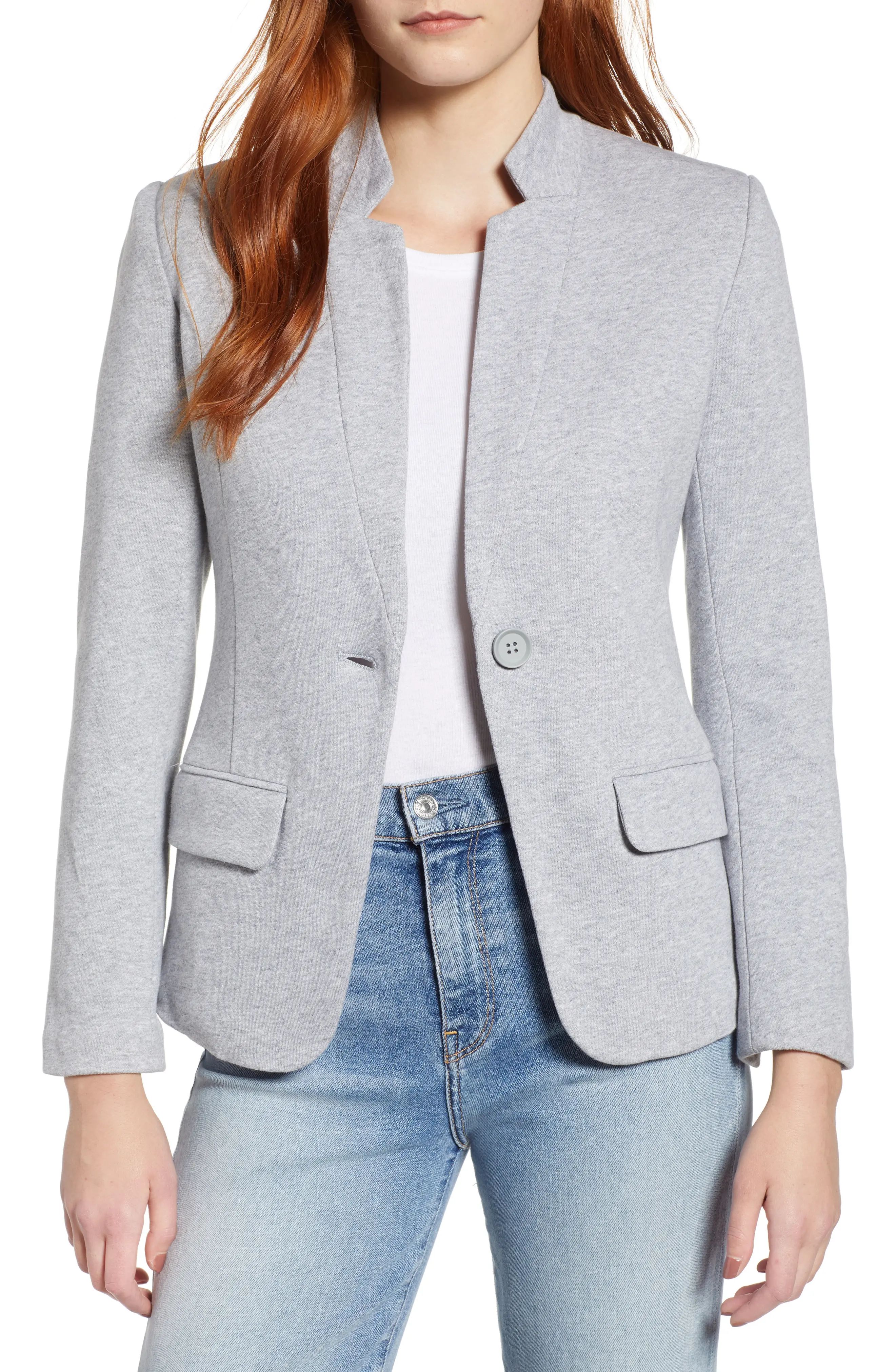 Petite Women's Gibsonlook Notch Collar Cotton Blend Blazer, Size MediumP - Grey | Nordstrom