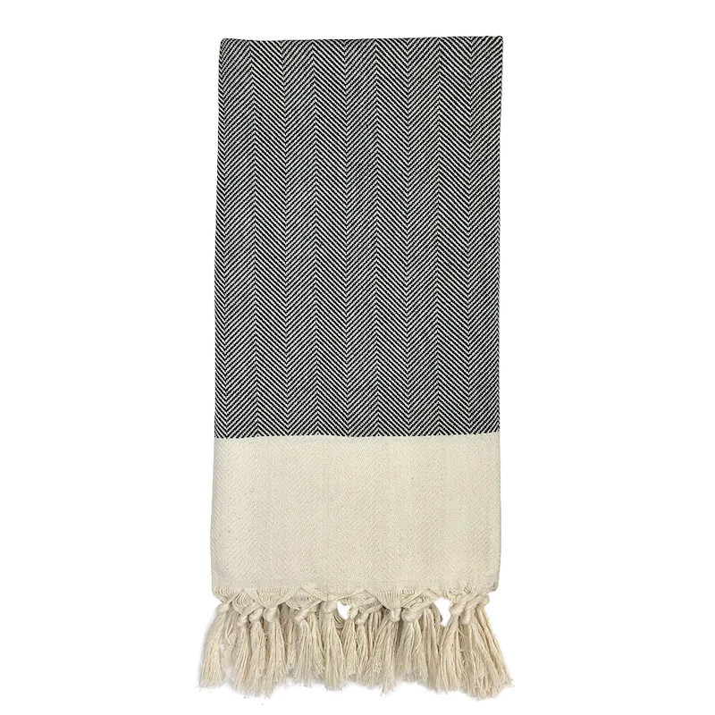 SLATE AND SALT Herringbone Turkish Towel - Black | Verishop