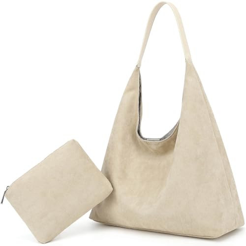 Suede Tote Bag for Women, Super Soft Slouchy Hobo Bags, Large Capacity Work Handbags, Vintage Suede Purses (Beige) | Amazon (US)