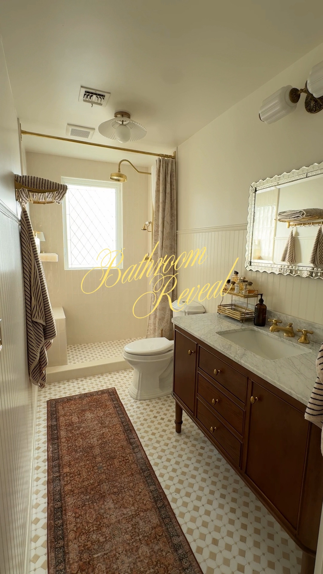 My dream bathroom is finally done and I’m beyond excited to share it with you all! ✨

When we started on this bathroom, I was so overwhelmed with the clutter and icky state of the original bathroom, so I knew I wanted the FEELING of a clean, white bathroom… but add charm and character obvi 😉 It turned out exactly the way I envisioned it and I’ve absolutely over the moon with how timeless this bathroom remodel turned out! Just the right amount of clean aesthetic mixed with warm charm.

#bathroomremodel #bathroommakeover #bathroomdecor #bathroomdesign #bathroominspo #homedecor #homeremodel #homerenovations #homereno #interiordesign #cozybathroom #bathroomrunner #bathroomrug #bathroomvanity #brassshowerhead #brasshardware #brassfaucet #bathroommirror #tallshowercurtain #longshowercurtain #bathroomtile #showerlamp 

#LTKFindsUnder50 #LTKHome #LTKFindsUnder100