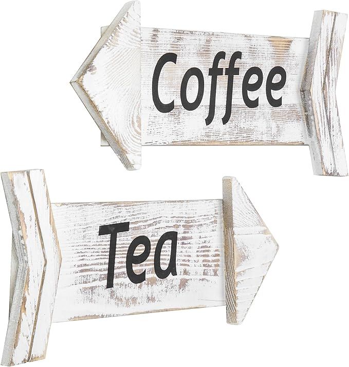 MyGift Whitewashed Wood Tea & Coffee Wall Mounted Decorative Arrow Signs | Amazon (US)